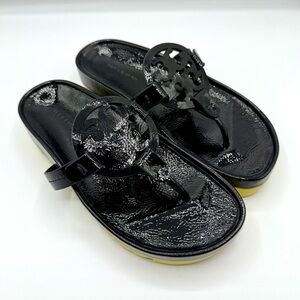 Tory Burch Miller Cloud Lug Black Yellow Leather Platform Sandals Women’s 6